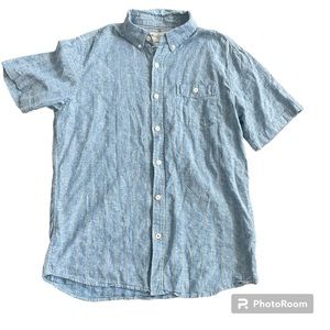 Weatherproof Vintage Washable Linen Shirt Blue Button Down Size M